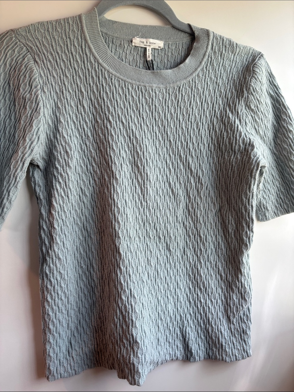 rag & bone Light Blue Textured Short-Sleeve Knit Top